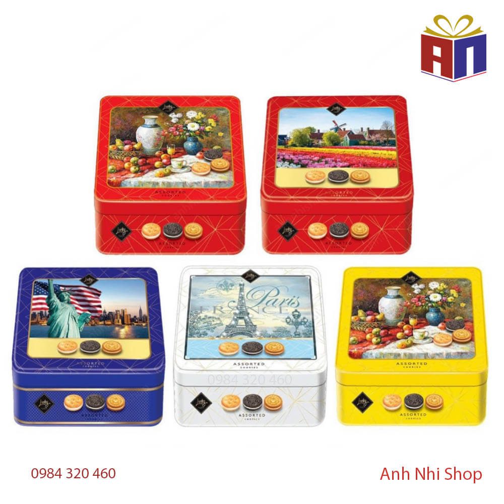 Bánh quy Lucky 180g Hộp thiếc vuông