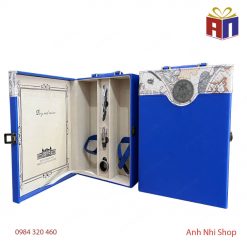 Hộp đựng rượu đôi cao cấp màu xanh