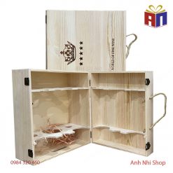 Hộp gỗ đựng rượu 6 chai 2 tầng