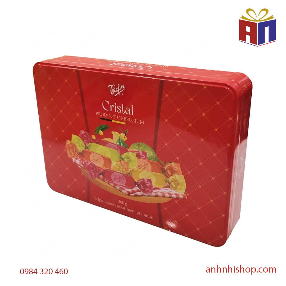 Kẹo Trefin CRISTAL 300g Hộp thiếc chữ nhật – Bỉ 6 Kẹo CRISTAL 300g đỏ