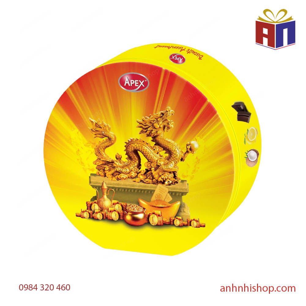 Bánh APEX 174g hộp thiếc tròn- Indonesia 7 Bánh Apex 174g tròn Rồng Vàng